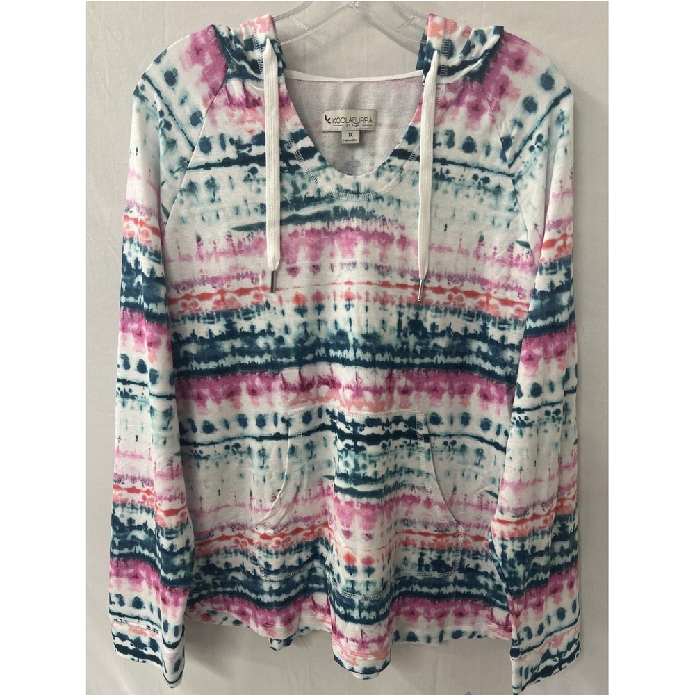 KOOLABURRA BY UGG Tie-Dye Hooded Pullover Kangaroo Pocket Women's 1X - Picture 2 of 6